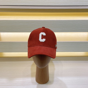 셀린느 'C' 이니셜 코듀로이 베이스볼 캡(레드)