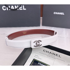 샤넬 카프스킨 가죽 더블 C 실버 턴락 버클 벨트(화이트)