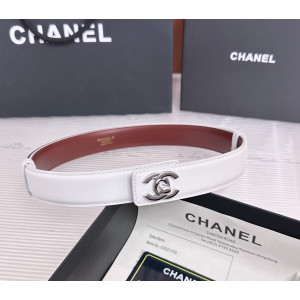 샤넬 카프스킨 가죽 더블 C 실버 턴락 버클 벨트(화이트)