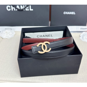 샤넬 리버서블 더블 C 골드 버클 벨트(블랙+버건디)