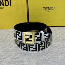 펜디 FF 패턴 피니시 메탈 스퀘어 골드 버클 리버서블 벨트(화이트)