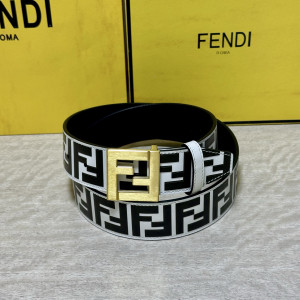 펜디 FF 패턴 피니시 메탈 스퀘어 골드 버클 리버서블 벨트(화이트)