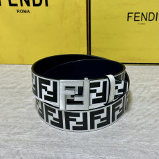 펜디 FF 패턴 피니시 메탈 스퀘어 실버 버클 리버서블 벨트(화이트)