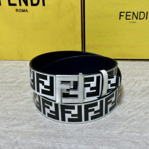 펜디 FF 패턴 피니시 메탈 스퀘어 실버 버클 리버서블 벨트(화이트)