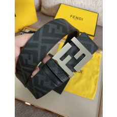 펜디 주카 패턴 & 블랙 그레인 스킨 리버서블 FF 실버 버클 벨트(네이비)