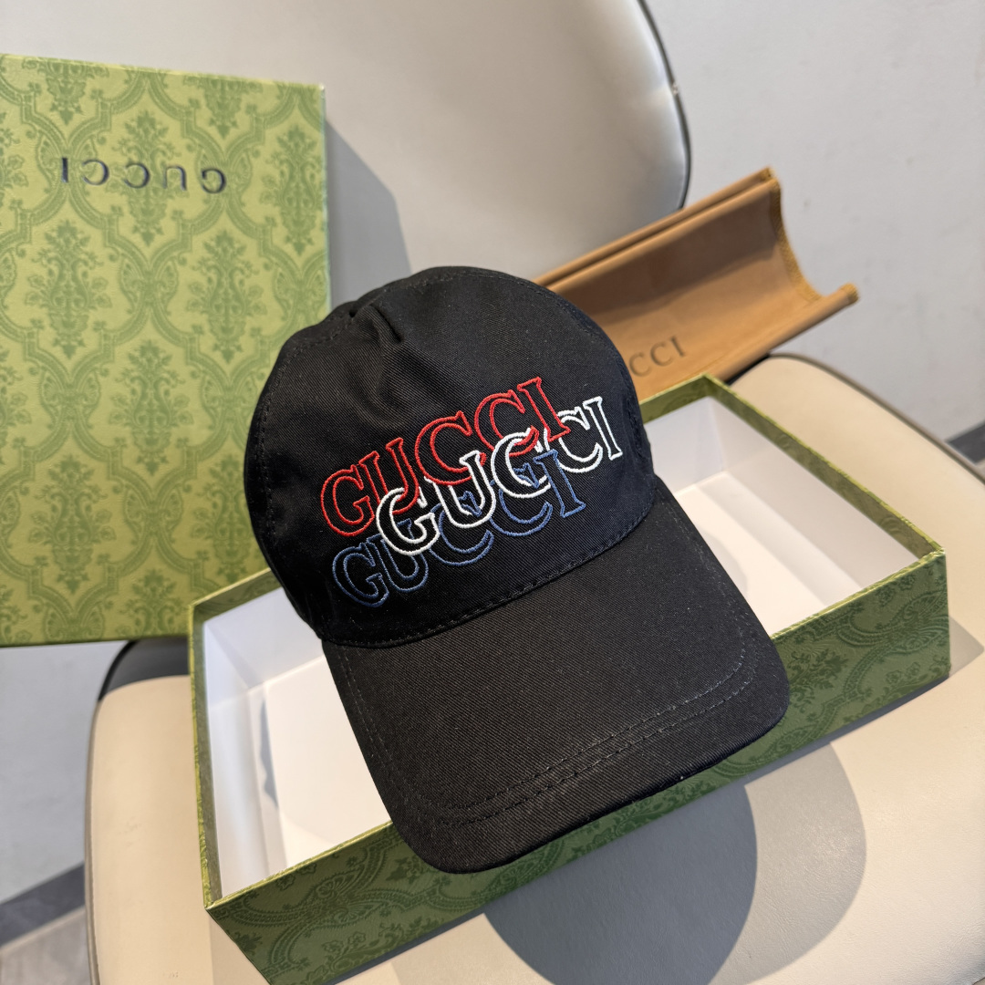 구찌 삼색 자수 베이스볼 캡(블랙)