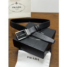 프라다 크로스 그레인 레더 샌드건 스퀘어 핀 버클 벨트(블랙)