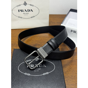 프라다 크로스 그레인 샌드건 라운드 스퀘어 클립 버클 벨트(블랙)